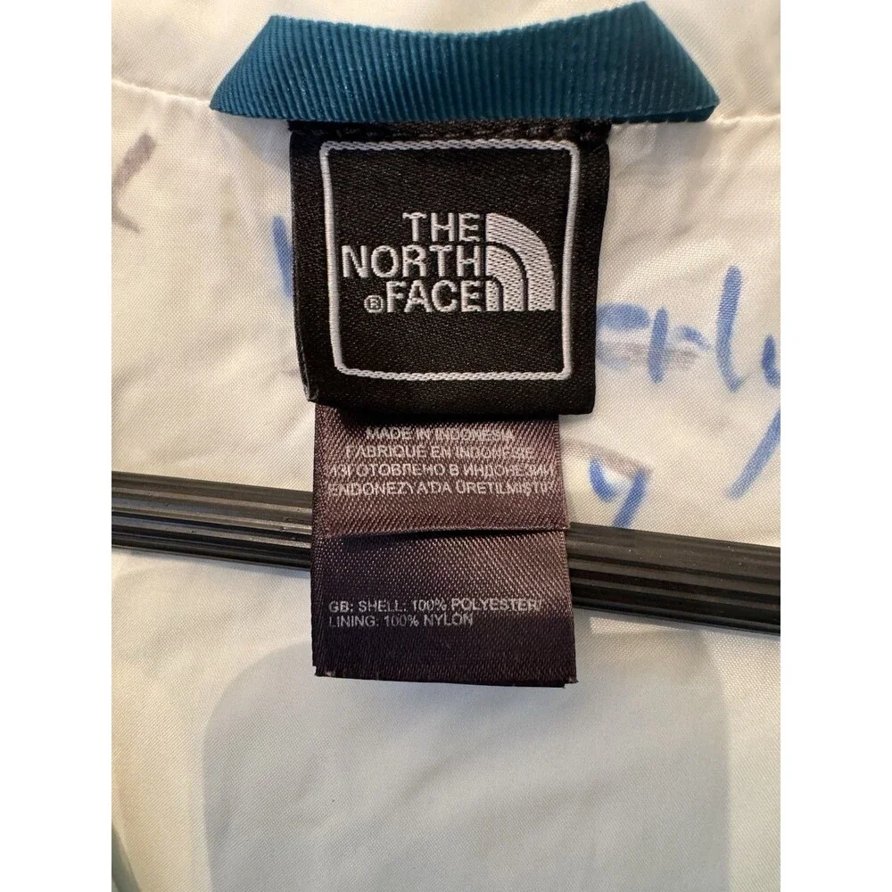 The North Face HyVent Girls L Hooded Full Zip Jacket Pockets Blue/White